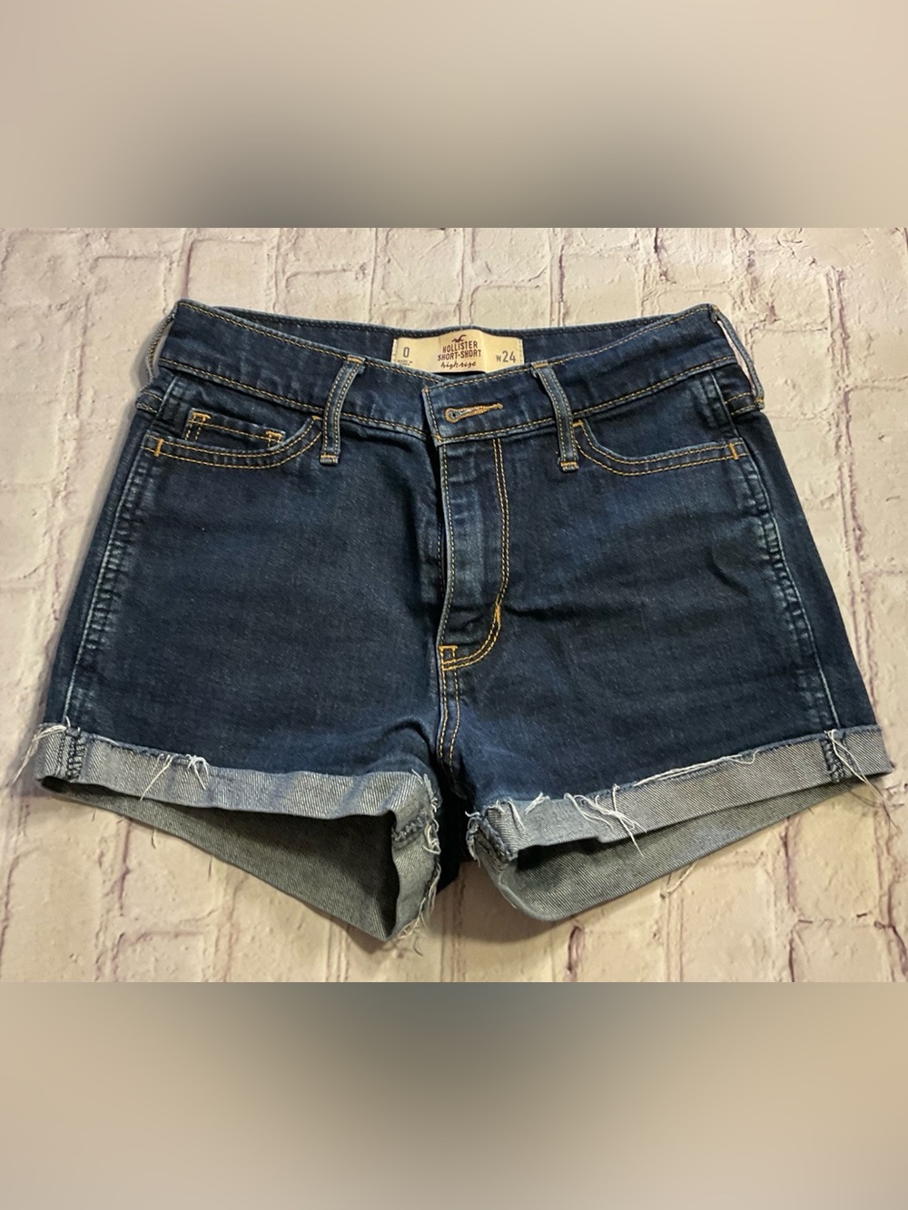 Hollister Dark Blue Rolled Cuff Denim Shorts